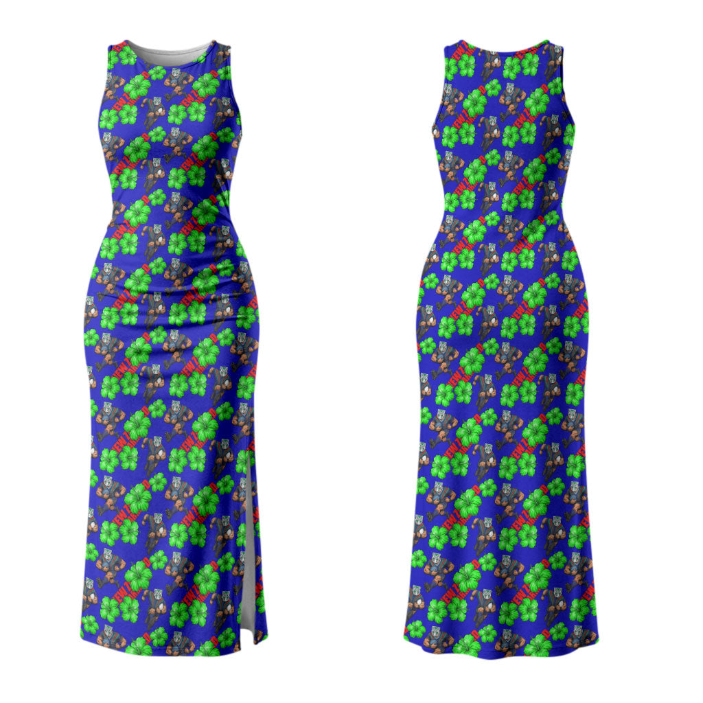 New Zealand Warriors Couples Matching Tank Maxi Dress and Hawaiian Shirt Tropical Hibiscus Floral Seamless Rugby Mascot