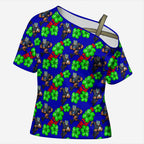 New Zealand Warriors Cross Shoulder Shirt Tropical Hibiscus Floral Seamless Rugby Mascot