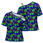 New Zealand Warriors Cross Shoulder Shirt Tropical Hibiscus Floral Seamless Rugby Mascot