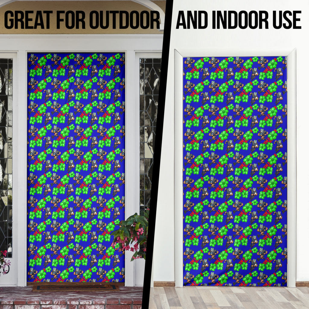 New Zealand Warriors Door Cover Tropical Hibiscus Floral Seamless Rugby Mascot