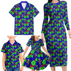 New Zealand Warriors Family Matching Long Sleeve Bodycon Dress and Hawaiian Shirt Tropical Hibiscus Floral Seamless Rugby Mascot