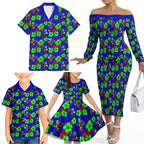 New Zealand Warriors Family Matching Off The Shoulder Long Sleeve Dress and Hawaiian Shirt Tropical Hibiscus Floral Seamless Rugby Mascot