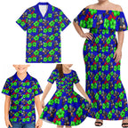 New Zealand Warriors Family Matching Off Shoulder Maxi Dress and Hawaiian Shirt Tropical Hibiscus Floral Seamless Rugby Mascot