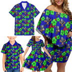 New Zealand Warriors Family Matching Off Shoulder Short Dress and Hawaiian Shirt Tropical Hibiscus Floral Seamless Rugby Mascot