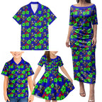 New Zealand Warriors Family Matching Puletasi and Hawaiian Shirt Tropical Hibiscus Floral Seamless Rugby Mascot