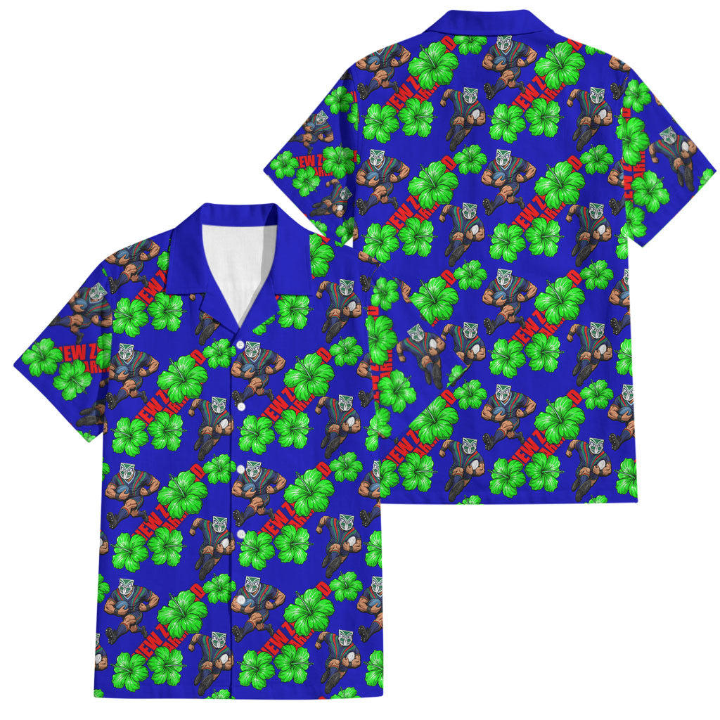 New Zealand Warriors Family Matching Summer Maxi Dress and Hawaiian Shirt Tropical Hibiscus Floral Seamless Rugby Mascot
