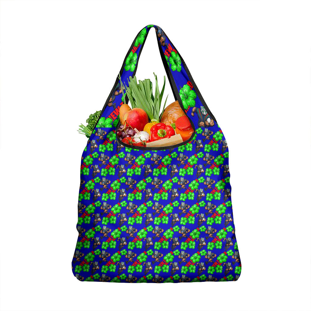 New Zealand Warriors Grocery Bag Tropical Hibiscus Floral Seamless Rugby Mascot