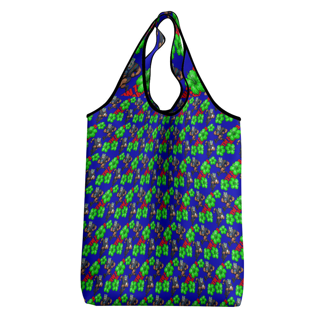 New Zealand Warriors Grocery Bag Tropical Hibiscus Floral Seamless Rugby Mascot