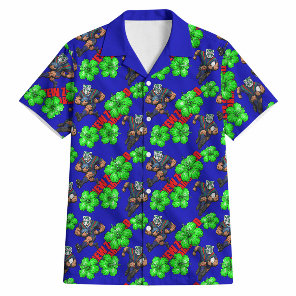 New Zealand Warriors Hawaiian Shirt Tropical Hibiscus Floral Seamless Rugby Mascot