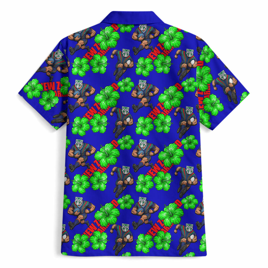 New Zealand Warriors Hawaiian Shirt Tropical Hibiscus Floral Seamless Rugby Mascot