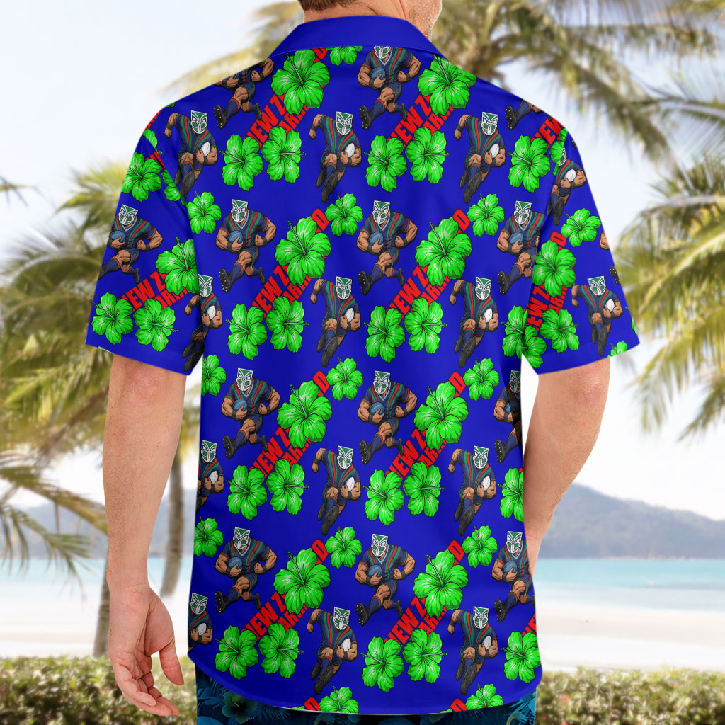 New Zealand Warriors Hawaiian Shirt Tropical Hibiscus Floral Seamless Rugby Mascot