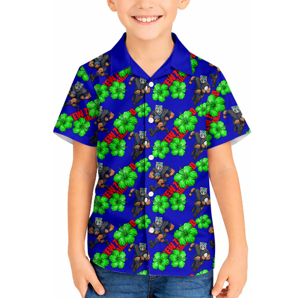 New Zealand Warriors Hawaiian Shirt Tropical Hibiscus Floral Seamless Rugby Mascot