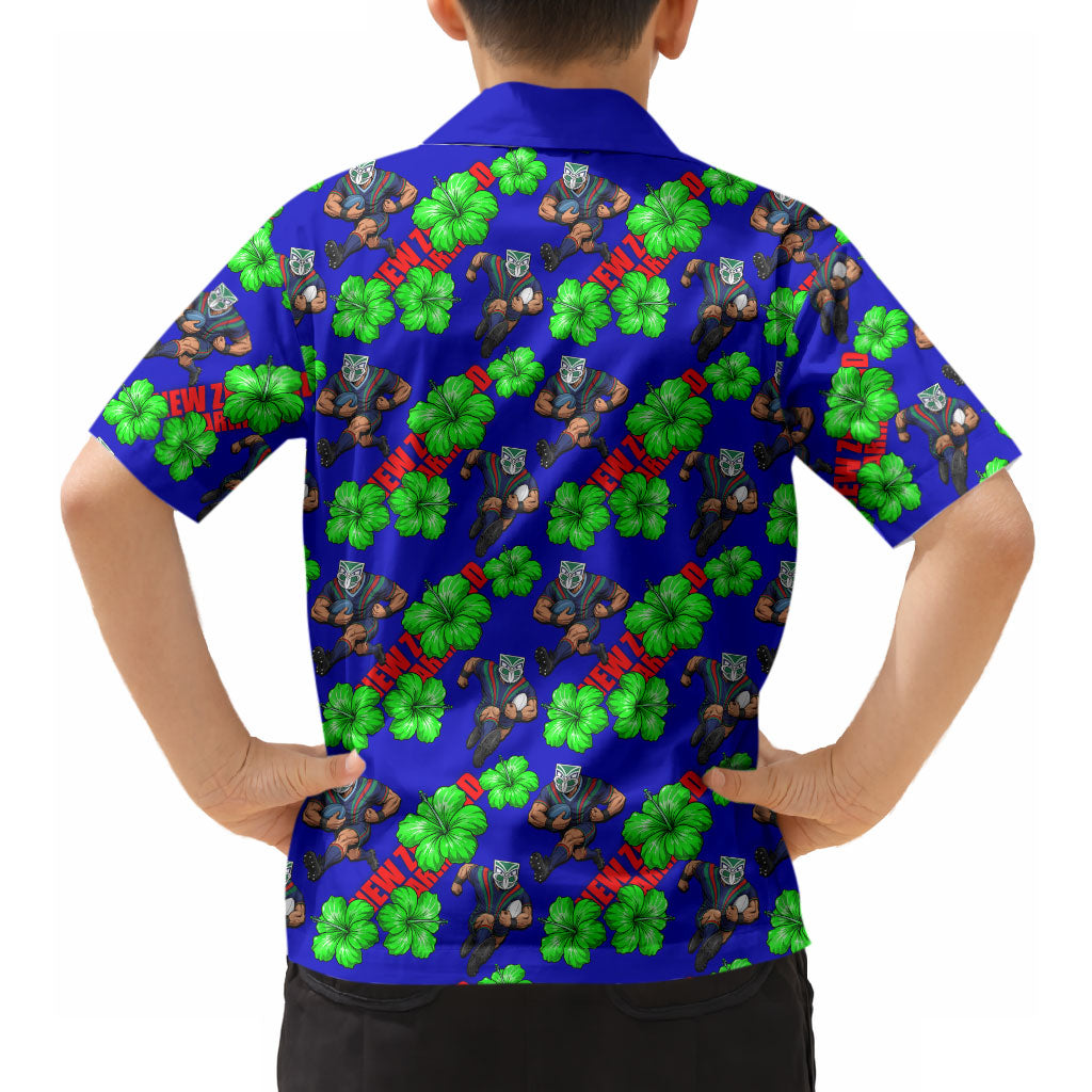 New Zealand Warriors Hawaiian Shirt Tropical Hibiscus Floral Seamless Rugby Mascot