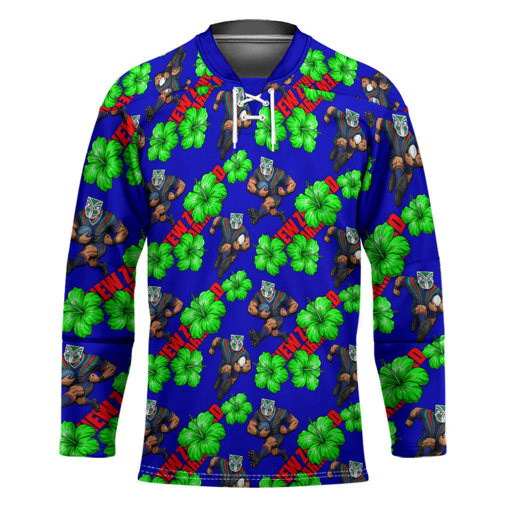 New Zealand Warriors Hockey Jersey Tropical Hibiscus Floral Seamless Rugby Mascot