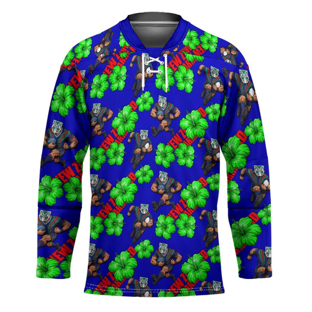 New Zealand Warriors Hockey Jersey Tropical Hibiscus Floral Seamless Rugby Mascot