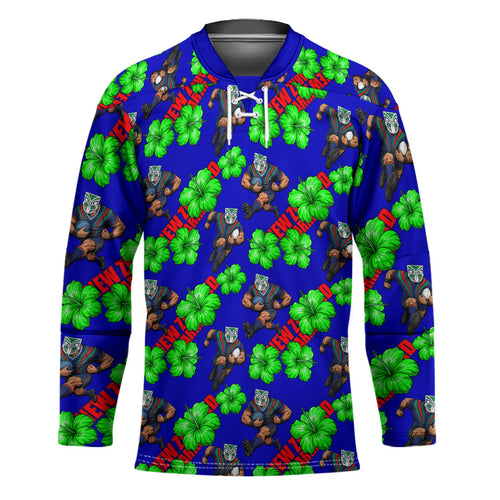 New Zealand Warriors Hockey Jersey Tropical Hibiscus Floral Seamless Rugby Mascot