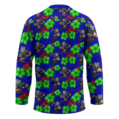 New Zealand Warriors Hockey Jersey Tropical Hibiscus Floral Seamless Rugby Mascot