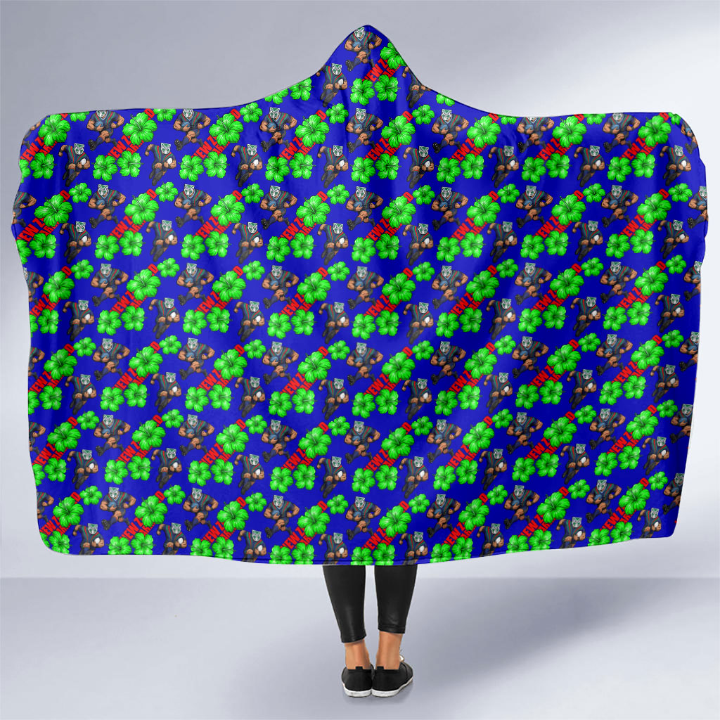 New Zealand Warriors Hooded Blanket Tropical Hibiscus Floral Seamless Rugby Mascot