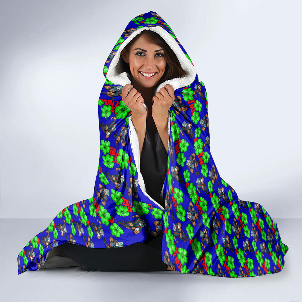 New Zealand Warriors Hooded Blanket Tropical Hibiscus Floral Seamless Rugby Mascot