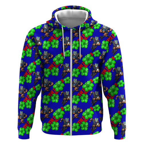 New Zealand Warriors Hoodie Tropical Hibiscus Floral Seamless Rugby Mascot
