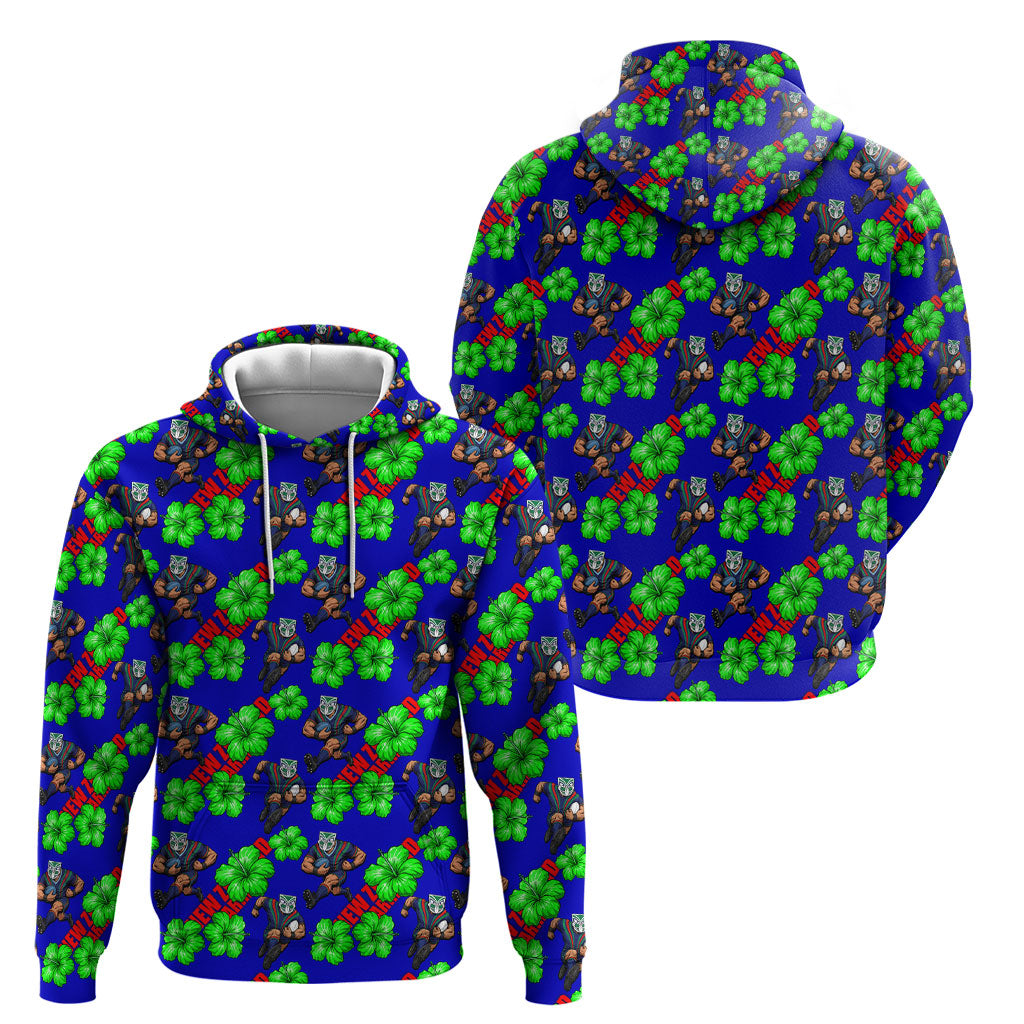 New Zealand Warriors Hoodie Tropical Hibiscus Floral Seamless Rugby Mascot