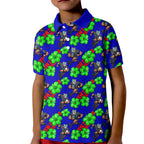 New Zealand Warriors Kid Polo Shirt Tropical Hibiscus Floral Seamless Rugby Mascot