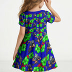 New Zealand Warriors Kid Short Sleeve Dress Tropical Hibiscus Floral Seamless Rugby Mascot