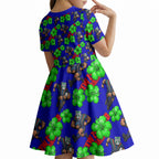 New Zealand Warriors Kid Short Sleeve Dress Tropical Hibiscus Floral Seamless Rugby Mascot
