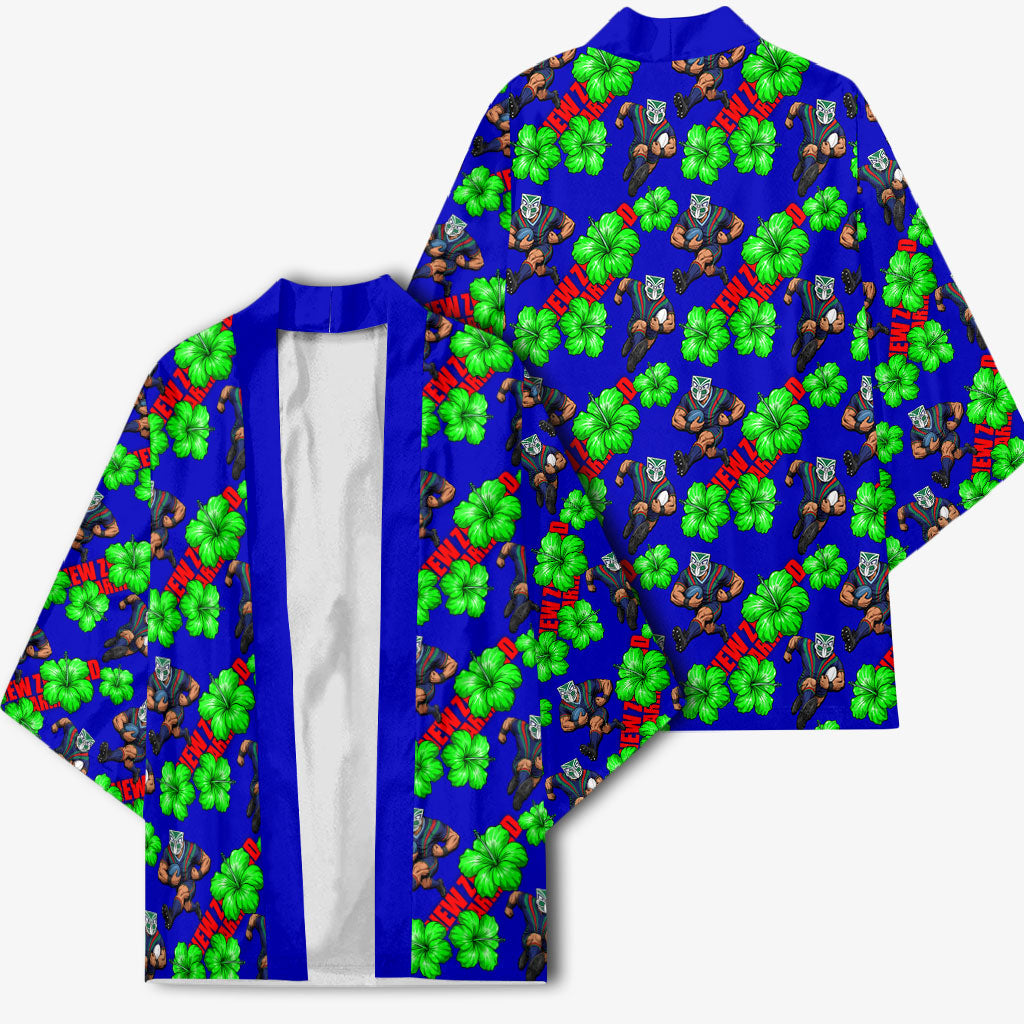 New Zealand Warriors Kimono Tropical Hibiscus Floral Seamless Rugby Mascot