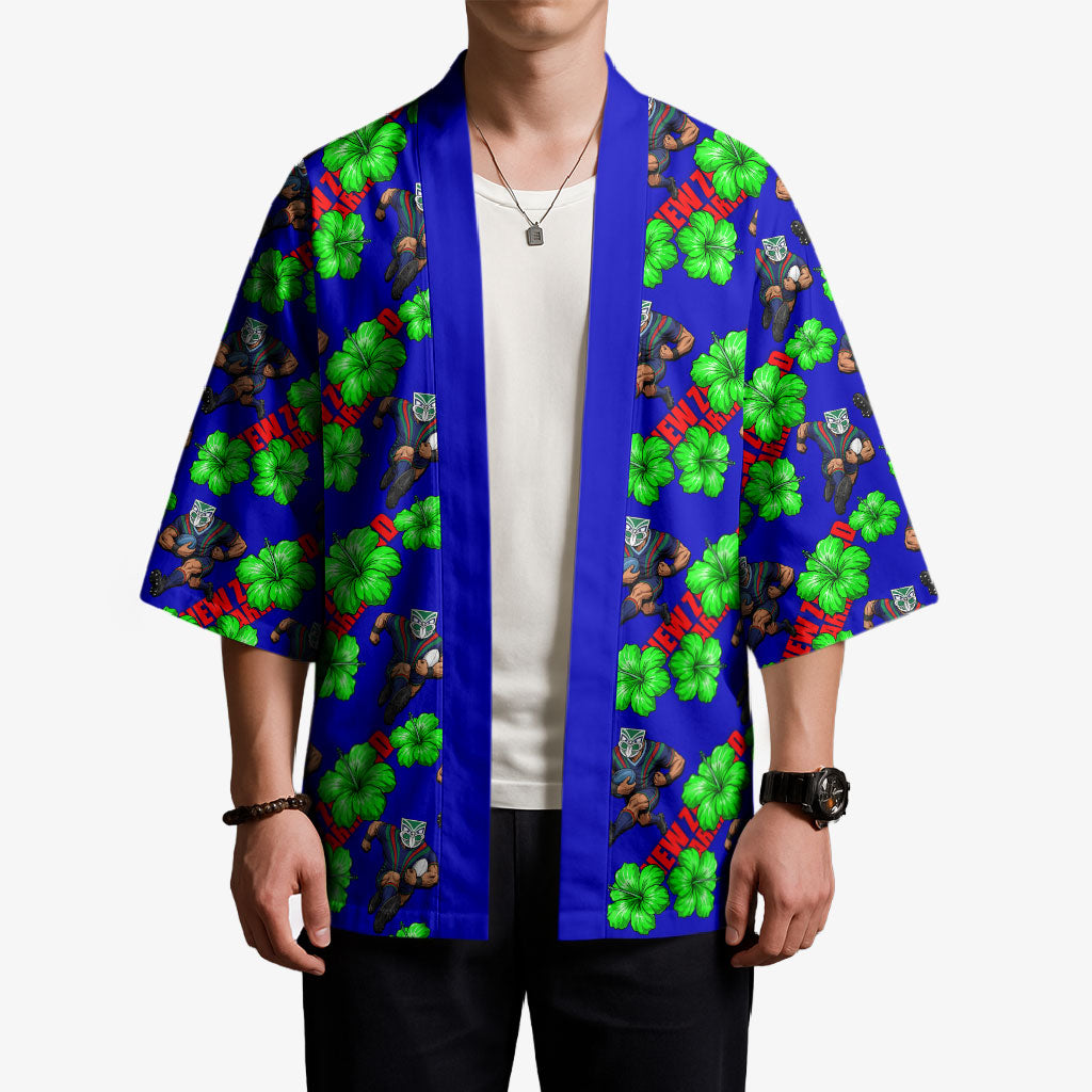 New Zealand Warriors Kimono Tropical Hibiscus Floral Seamless Rugby Mascot