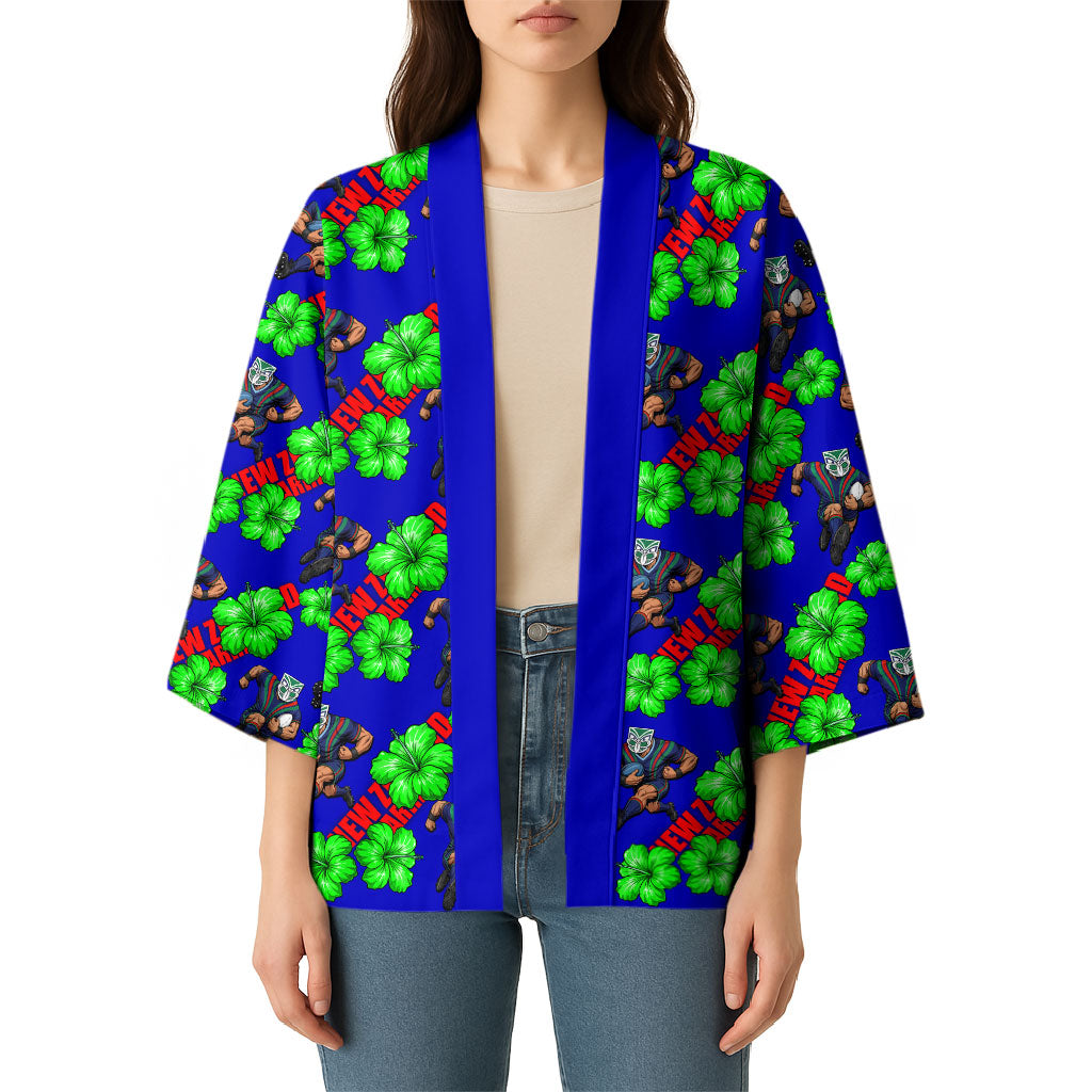 New Zealand Warriors Kimono Tropical Hibiscus Floral Seamless Rugby Mascot
