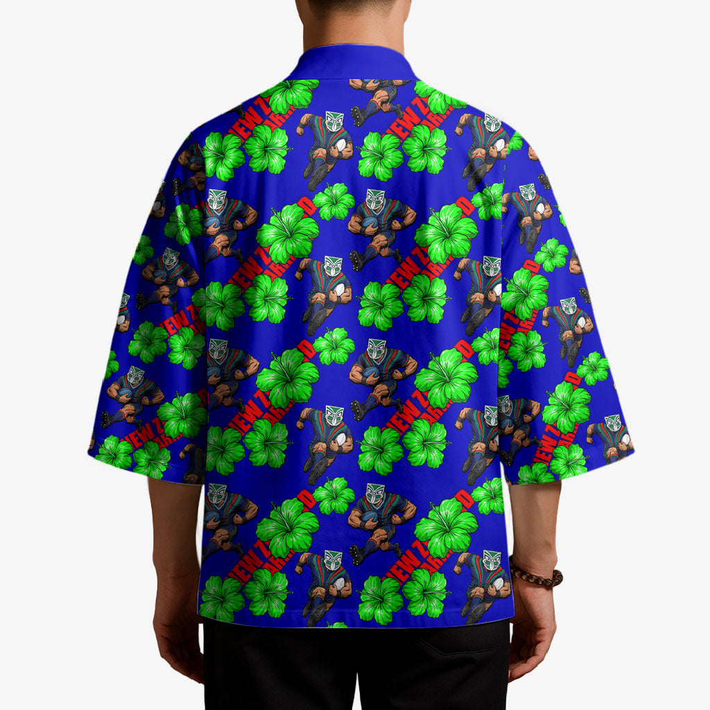 New Zealand Warriors Kimono Tropical Hibiscus Floral Seamless Rugby Mascot