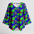 New Zealand Warriors Kimono Sleeve Blouse Tropical Hibiscus Floral Seamless Rugby Mascot