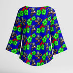 New Zealand Warriors Kimono Sleeve Blouse Tropical Hibiscus Floral Seamless Rugby Mascot
