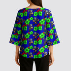 New Zealand Warriors Kimono Sleeve Blouse Tropical Hibiscus Floral Seamless Rugby Mascot