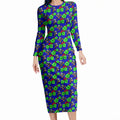 New Zealand Warriors Long Sleeve Bodycon Dress Tropical Hibiscus Floral Seamless Rugby Mascot