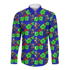 New Zealand Warriors Long Sleeve Button Shirt Tropical Hibiscus Floral Seamless Rugby Mascot