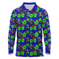 New Zealand Warriors Long Sleeve Polo Shirt Tropical Hibiscus Floral Seamless Rugby Mascot