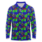New Zealand Warriors Long Sleeve Polo Shirt Tropical Hibiscus Floral Seamless Rugby Mascot