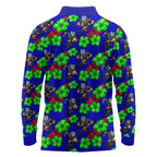 New Zealand Warriors Long Sleeve Polo Shirt Tropical Hibiscus Floral Seamless Rugby Mascot