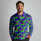 New Zealand Warriors Long Sleeve Polo Shirt Tropical Hibiscus Floral Seamless Rugby Mascot