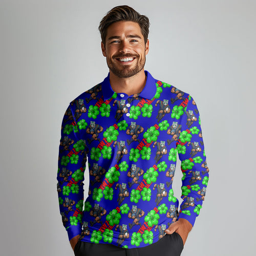 New Zealand Warriors Long Sleeve Polo Shirt Tropical Hibiscus Floral Seamless Rugby Mascot