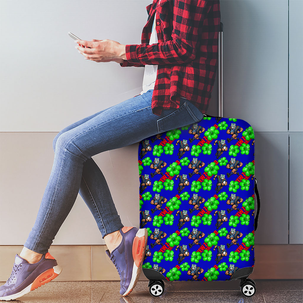 New Zealand Warriors Luggage Cover Tropical Hibiscus Floral Seamless Rugby Mascot