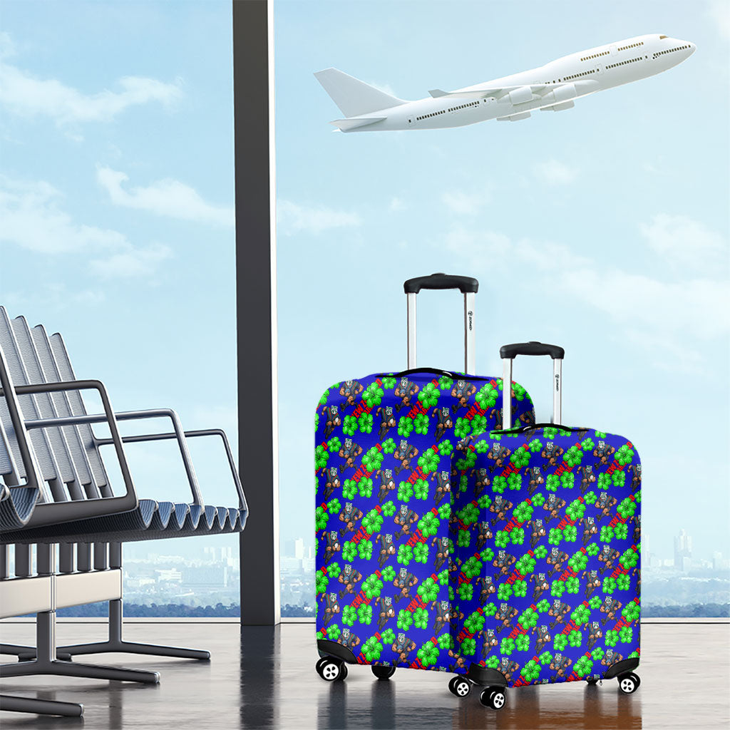 New Zealand Warriors Luggage Cover Tropical Hibiscus Floral Seamless Rugby Mascot