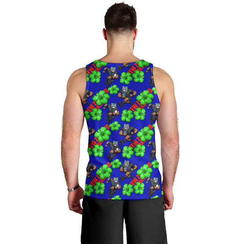 New Zealand Warriors Men Tank Top Tropical Hibiscus Floral Seamless Rugby Mascot