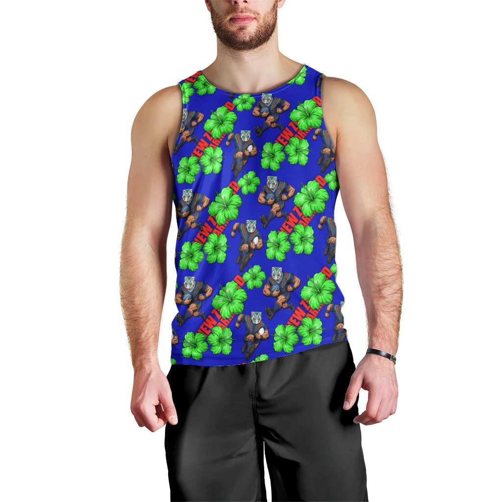 New Zealand Warriors Men Tank Top Tropical Hibiscus Floral Seamless Rugby Mascot