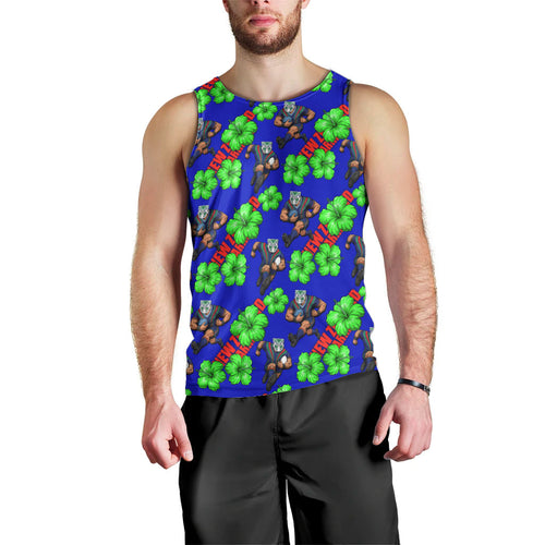 New Zealand Warriors Men Tank Top Tropical Hibiscus Floral Seamless Rugby Mascot