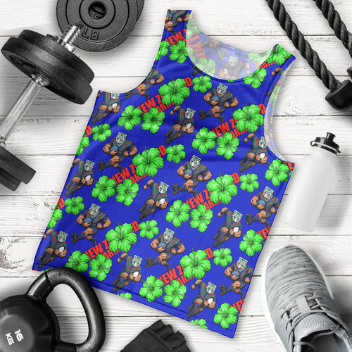 New Zealand Warriors Men Tank Top Tropical Hibiscus Floral Seamless Rugby Mascot