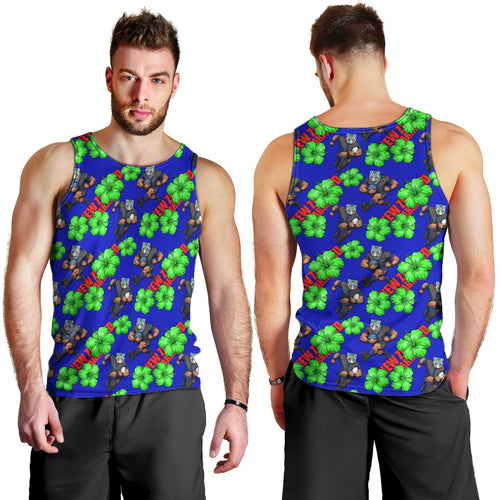 New Zealand Warriors Men Tank Top Tropical Hibiscus Floral Seamless Rugby Mascot
