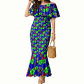 New Zealand Warriors Mermaid Dress Tropical Hibiscus Floral Seamless Rugby Mascot